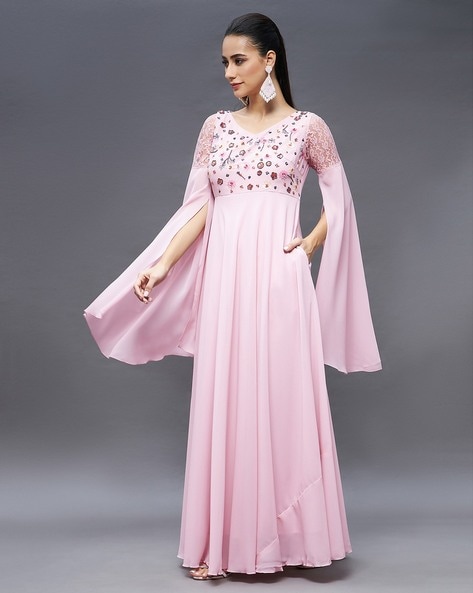 Georgette Embroidered Gown in Dusty Pink – Common Kiwi