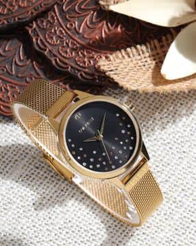 Black Dial Analogue Fashion Watch with Mesh Strap For Women-image-15