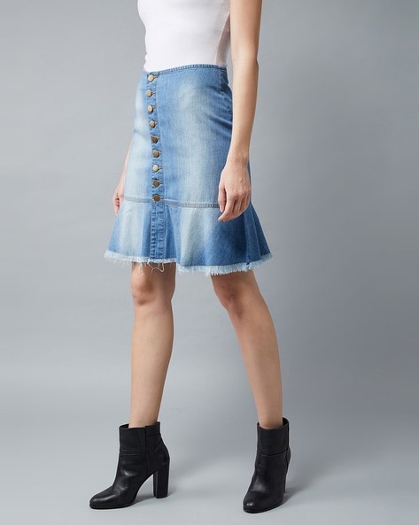 Distressed Hem Back Slit Long Denim Skirt Classy Closet Boutique Online  Modest Iowa – Classy Closet Shop