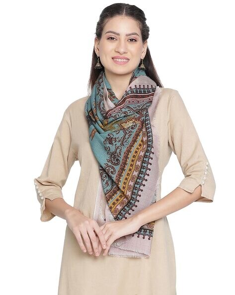 Aiza Floral Print Stole with Tassels Price in India