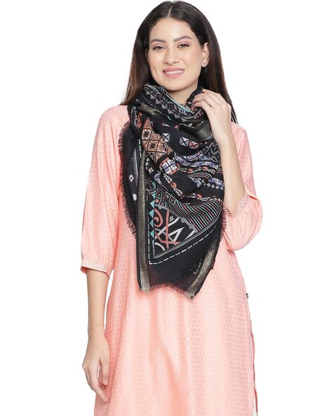 Tara's Chic Geometric Print Stole with Tassels Price in India