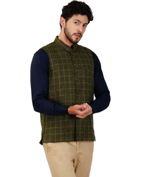 Checked nehru clearance jacket