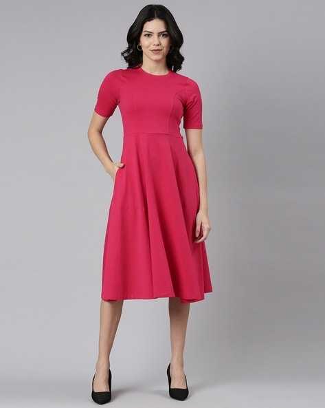 Pink flare hotsell dress with sleeves