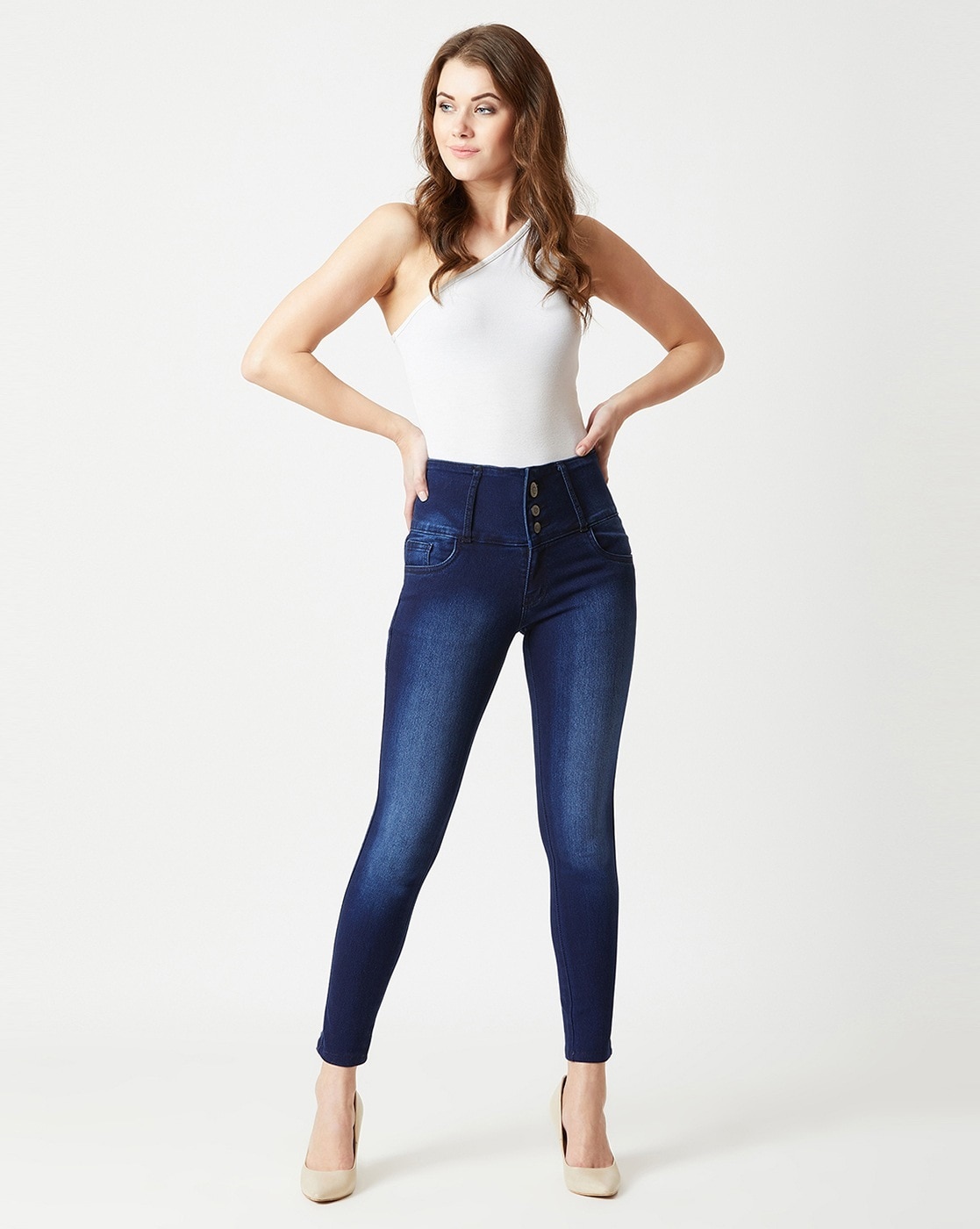 Buy Miss Chase Women Navy Blue Skinny Fit High Rise Clean Look Jeans - Jeans  for Women 7744523 | Myntra