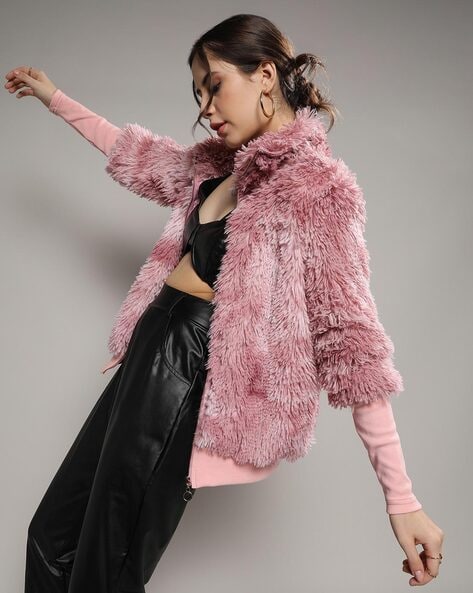 Pink fur outlet jacket zara