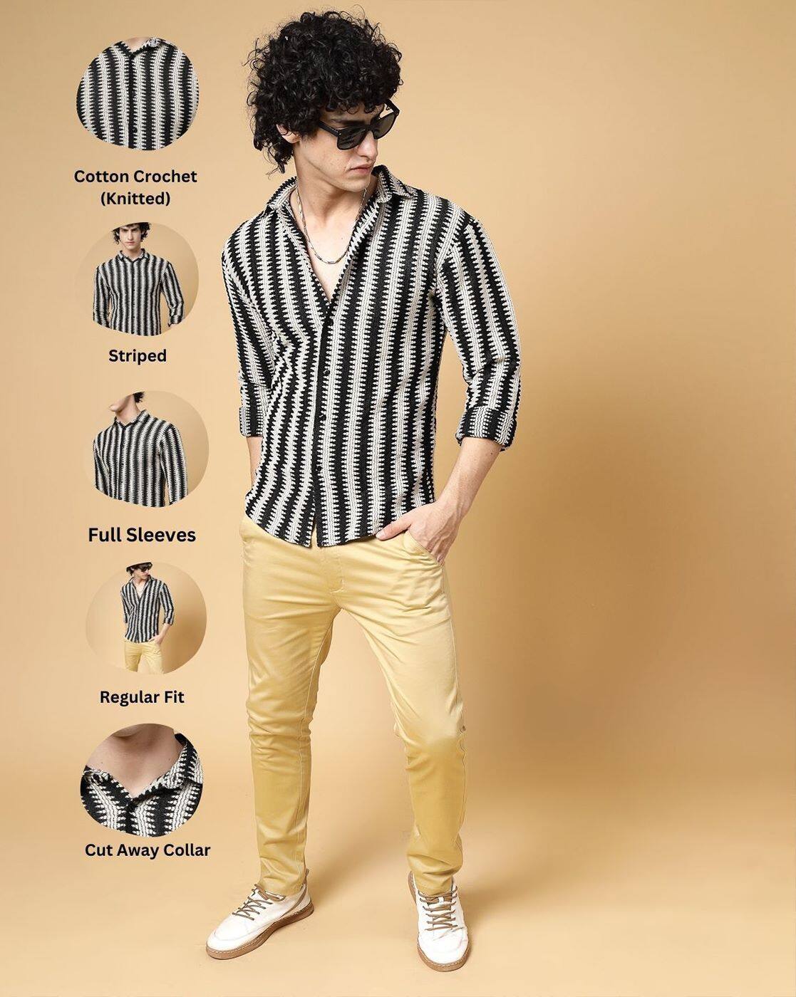 Shirt Camisa Rayas Negra Buy Black Shirts For Men By RIGO Online - Main Image