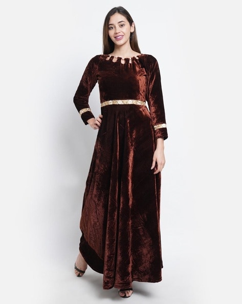Elegant Purple Velvet Gown with Designer Dupatta for Reception - Ethnic Race