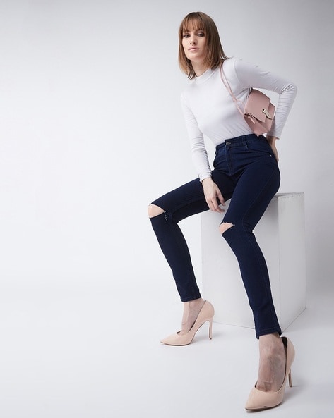 Buy Navy Blue Jeans & Jeggings for Women by MISS CHASE Online