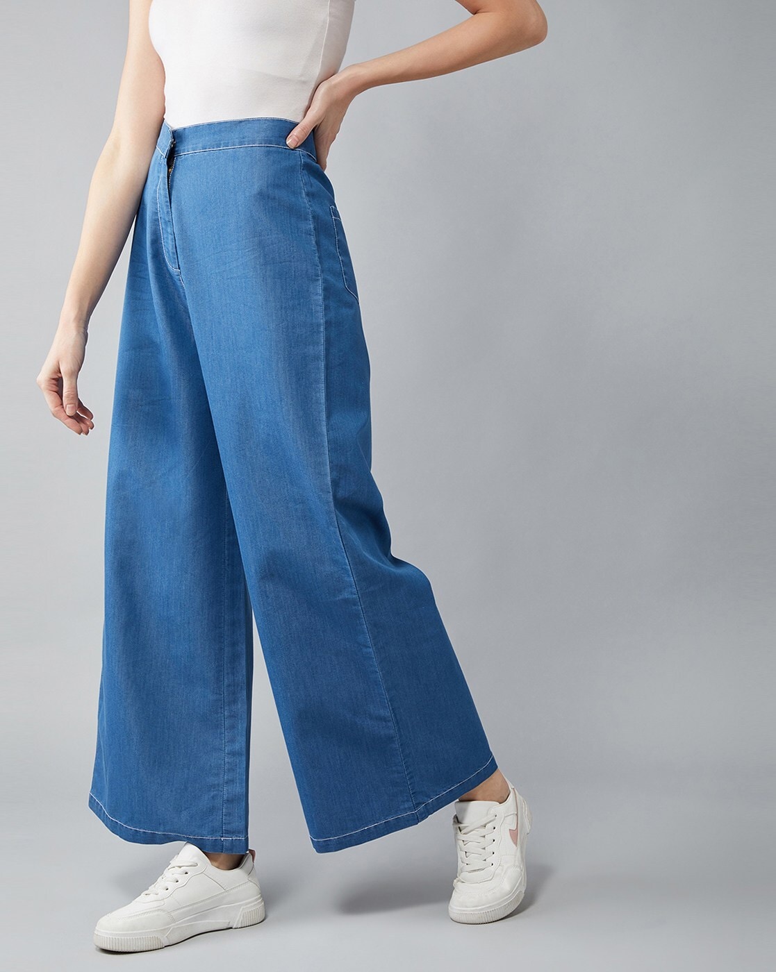 Plus Size Plus Size Sky Blue Cotton Linen Pants Online in India | Amydus