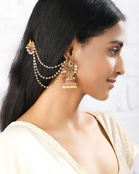 Mavika Jhumka Earrings With Ear Chains - Etsy UK | Ear chain, Jhumka  earrings, Jhumka