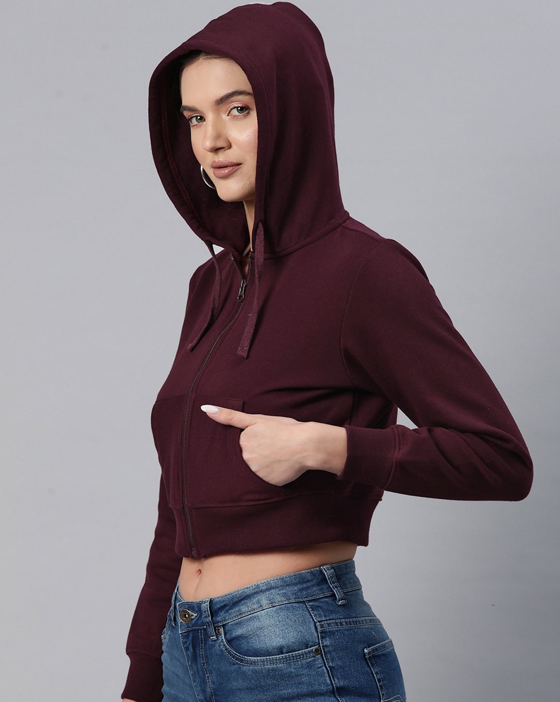 Macaron Boutique Burgundy 1/4 Zip Pullover Hoodie Sweater Women Size L -  beyond exchange