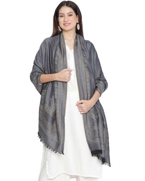 Jacquard Shawl with Fringes Price in India