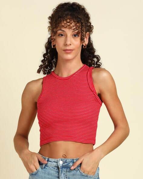 Women Striped Fitted Crop Top