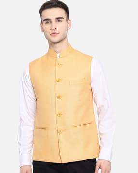 deific Men Regular Fit Nehru Jacket with Welt Pockets-picture-27