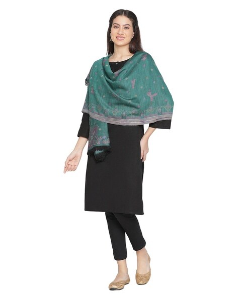 Aura Geometric Woven Shawl with Fringes Price in India