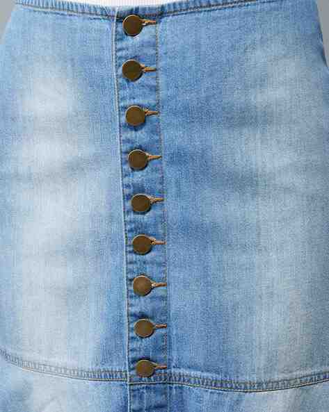 Amazon.com: WDIRARA Women's High Waisted A-Line Button Wrap Denim Jean Skirt  Mini Skirt Petite Medium Wash Petite XXS : Clothing, Shoes & Jewelry
