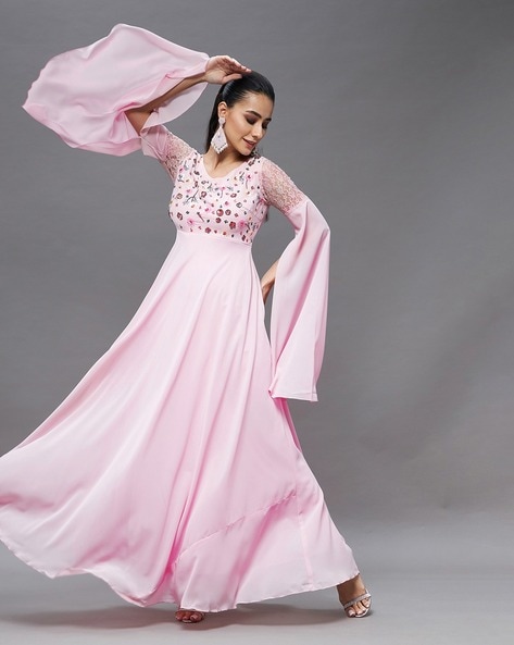 Sparkling Pink Georgette Gown Dress For Women – Kaleendi