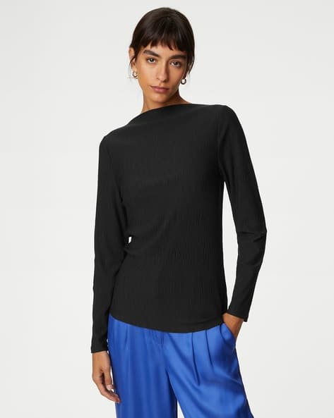 Marks & Spencer Jersey Plisse Slash Neck Top