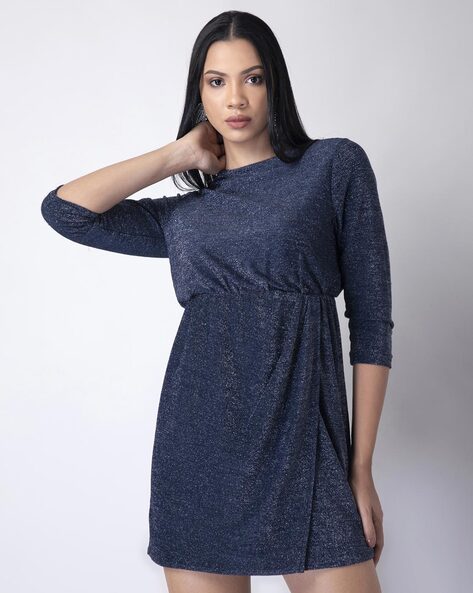 Faballey Women Shimmer Round-Neck A-Line Dress