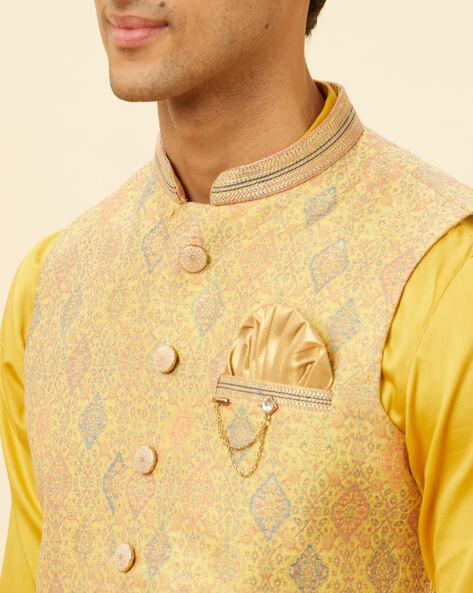 Manyavar yellow kurta with jacket hot sale