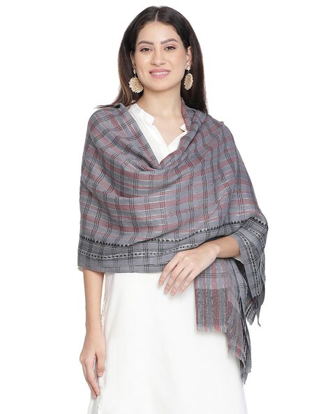 Checked Noor Afshan Wool Metallic Shawl Price in India