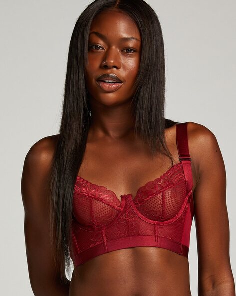 Non-padded Underwire Lace Bra - Bright red - Ladies