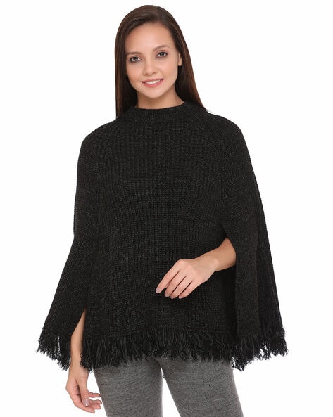 Crew-Neck Poncho with Tassels Price in India