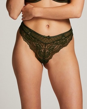 Buy Hunkemoller Lyra Open Crotch Brazilian Panties, Teal Green Color Women