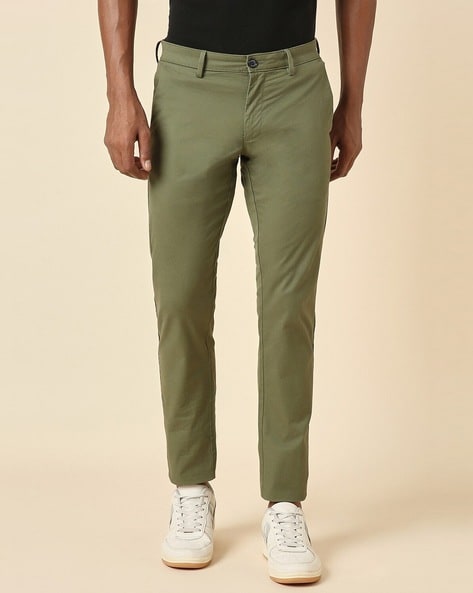 Buy ALLEN SOLLY Olive Textured Cotton Blend Super Slim Fit Mens Trousers |  Shoppers Stop
