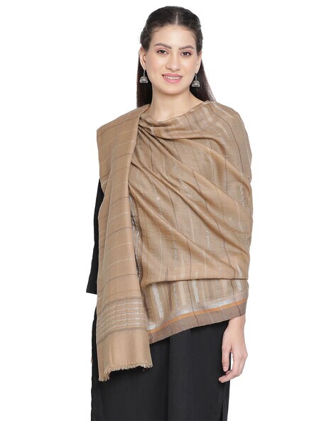Striped Fauzia Wool Metallic Dobby Shawl Price in India
