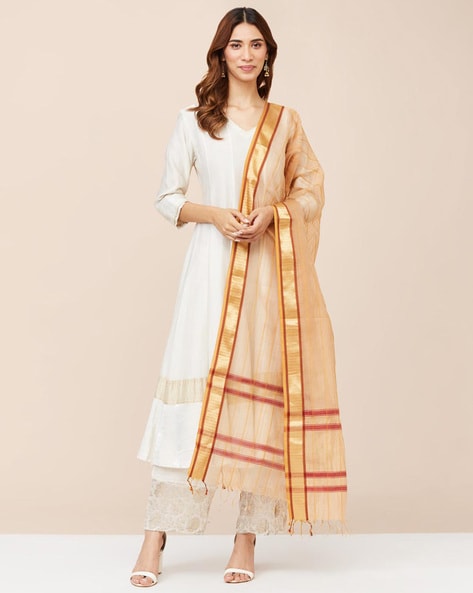 Women Striped Dupatta with Fringes Price in India