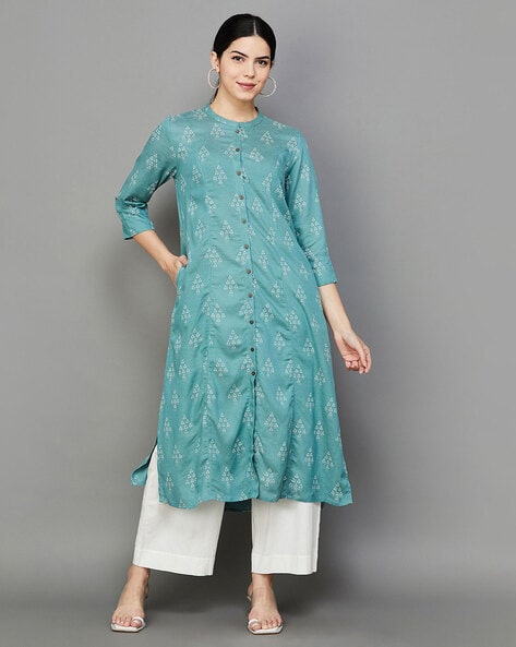 Buy Geometric Print Straight Kurta with Ankle-Length Pants