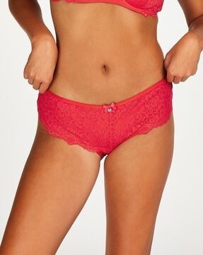 Hunkemoller Lyra lace and strapping Brazillian briefs in red