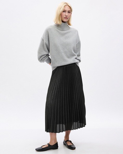 Grey flared 2025 pleated skirt