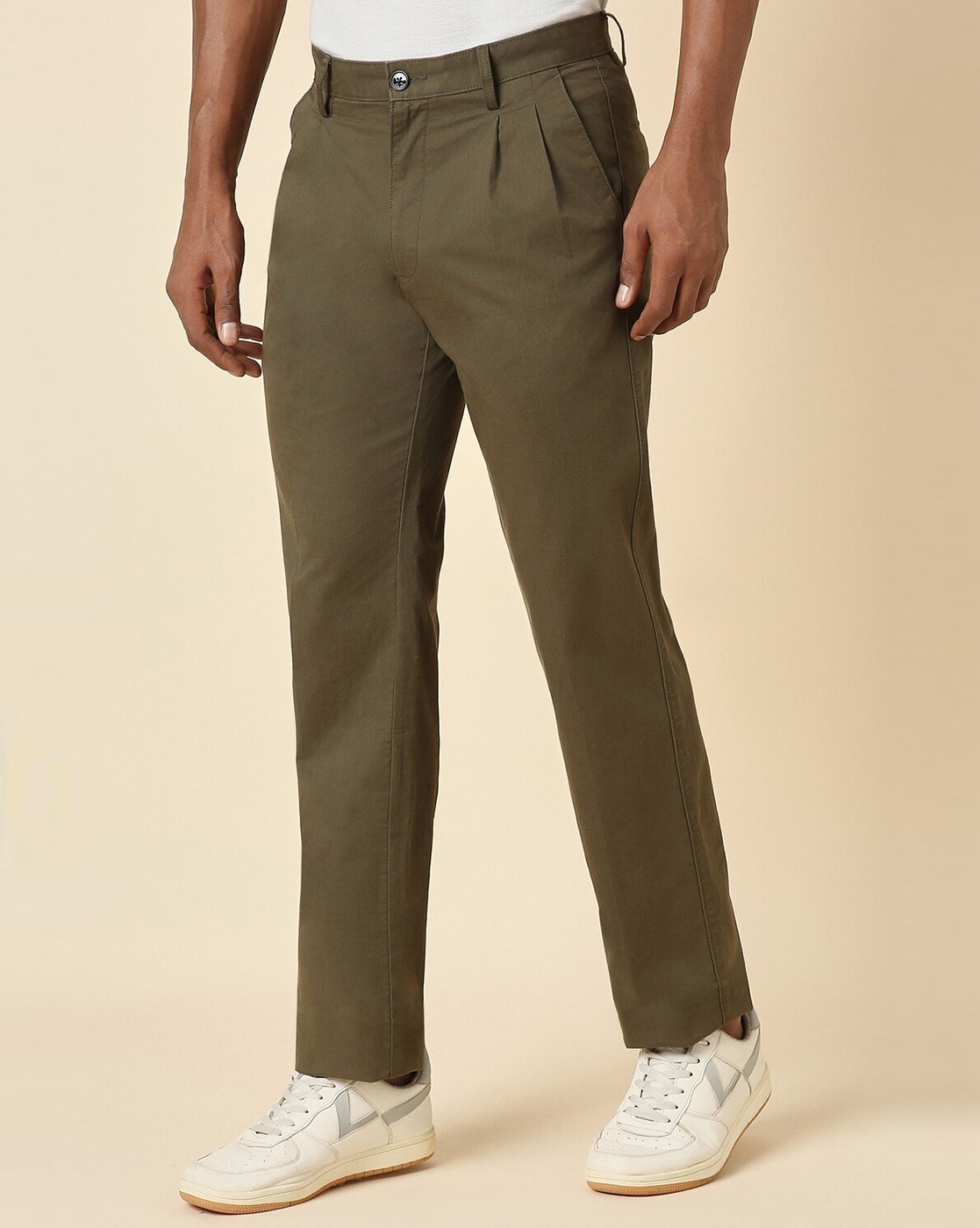 Buy ALLEN SOLLY Khaki Mens Slim Fit Solid Trousers | Shoppers Stop