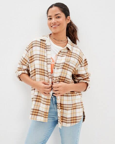 Checked Shirt American Eagle Boyfriend Fit Shirt Women Checked - Main Image