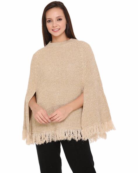Crew-Neck Poncho with Tassels Price in India