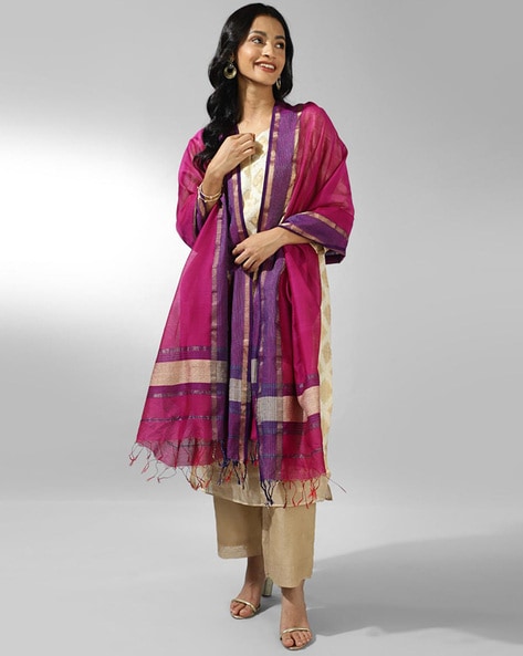 Women Dupatta with Contrast Striped Border Price in India