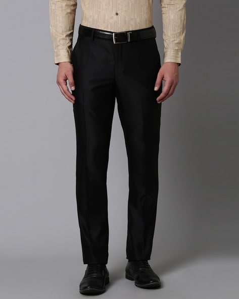 Buy LOUIS PHILIPPE Black Solid Cotton Slim Fit Men's Formal Trousers |  Shoppers Stop