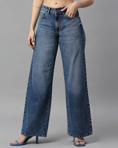 Women High-Rise Wide Leg Jeans with Utility Pockets