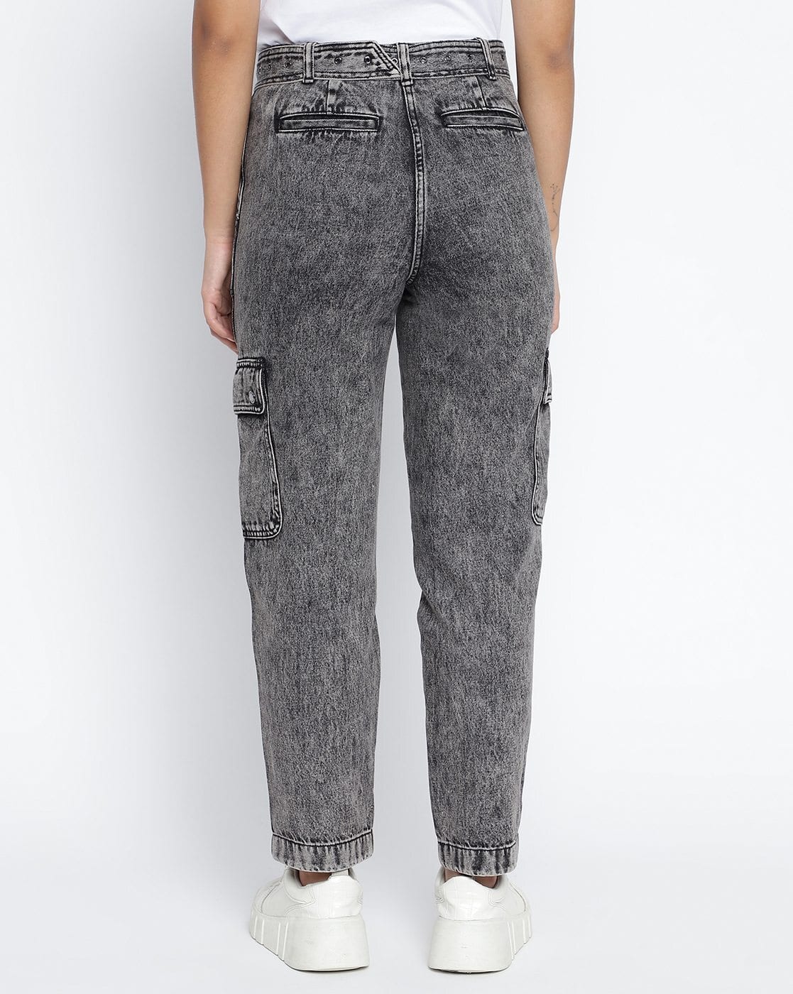 Cargo Jeans Grey Acid Wash Mom Jeans Acid Wash Straight-Leg Cargo
