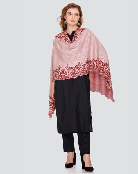 Women Embroidered Shawl with Rectangular Shape Price in India