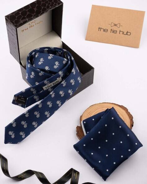 THE TIE HUB Men Bicycle Print Tie & Pocket Square Set