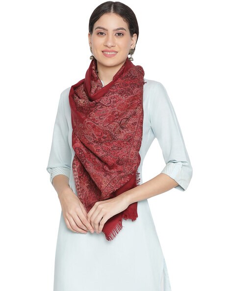Women Paisley Woven Stole with Frayed Hem Price in India