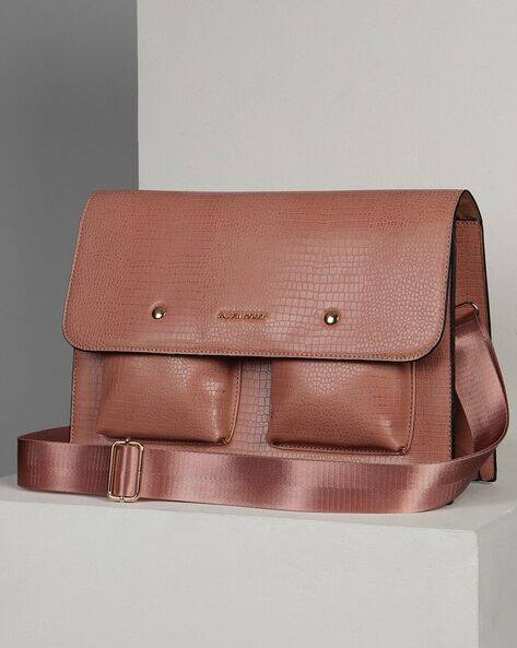 ALLEN SOLLY Women Croc-Embossed Sling Bag with Detachable Strap