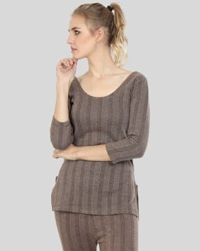Women Striped Scoop-Neck Thermal Top-image-22