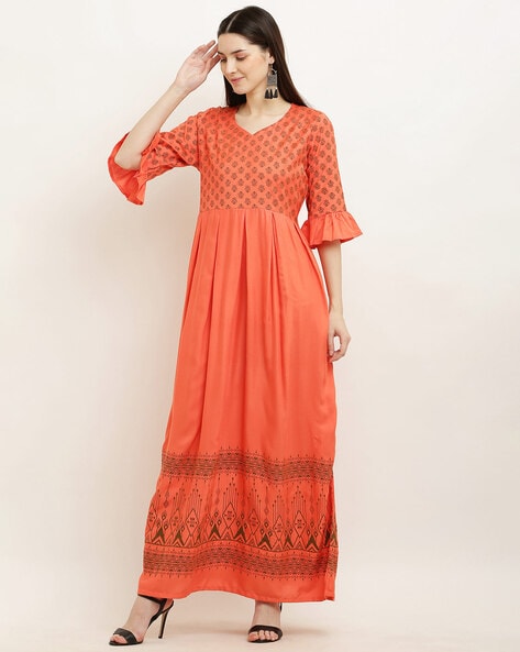 Graphic Semi-stitched A-line Dress Material Price in India