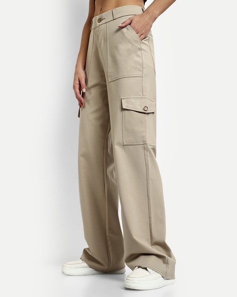 Stone Wide Leg Cargo Trousers | Trousers | PrettyLittleThing
