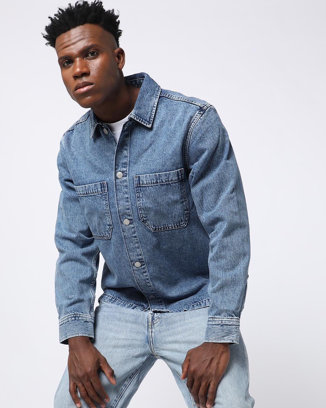 Mens Denim Casual Shirts Long Sleeve Loose Jacket Jeans Shirts Coats 2  Colors Sz | eBay