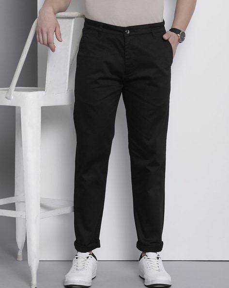 Men Slim Fit Flat-Front Trousers